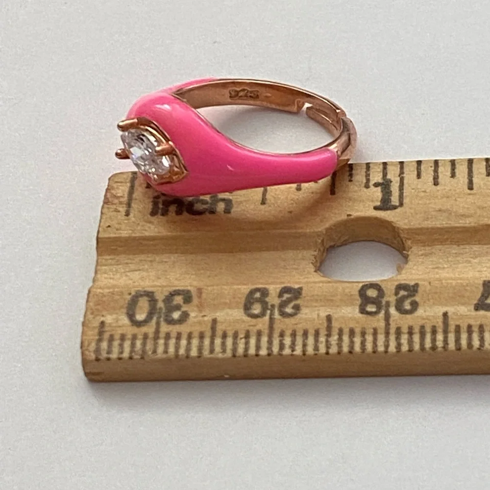 925 Silver ring pink enamel oval cz eye